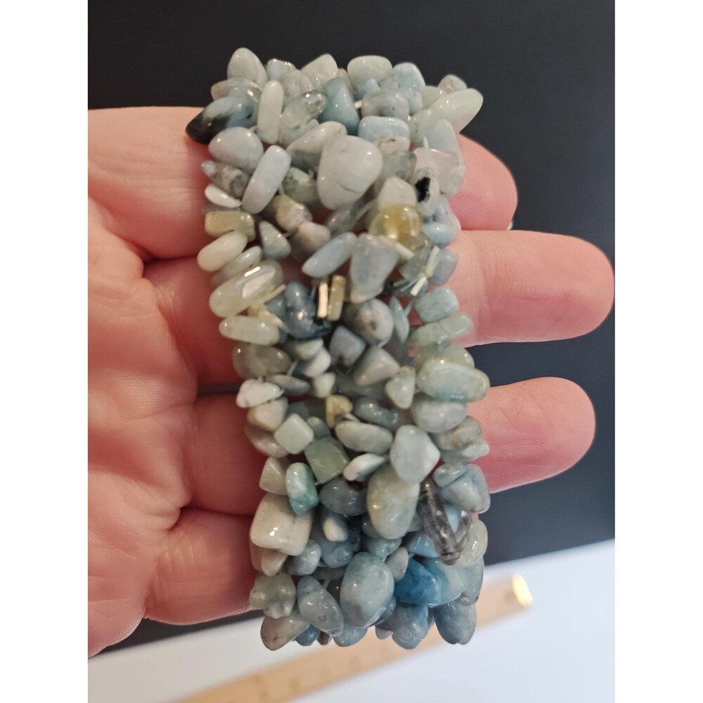 Natural Blue Aquamarine Gemstone Chip Stretch Bracelet